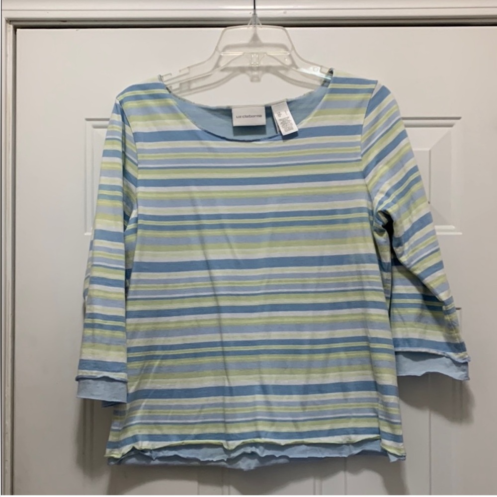 Liz Claiborne 3/4 Sleeve Casual Striped Top